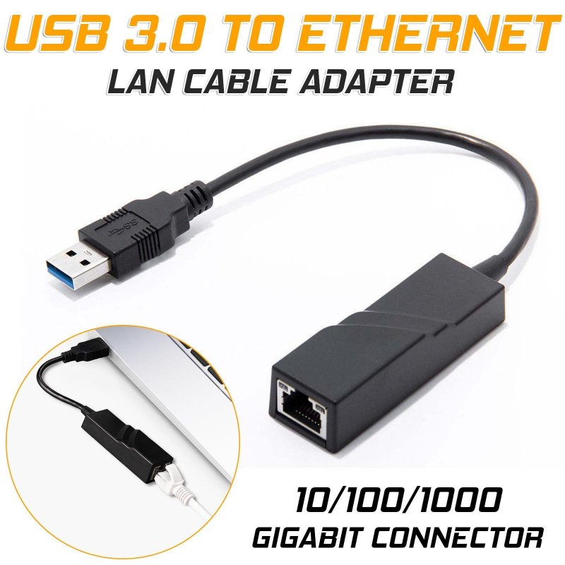 USB 3.0 to Ethernet LAN Internet Cable Adapter Gigabit 10/100/1000 Mbps Hub black