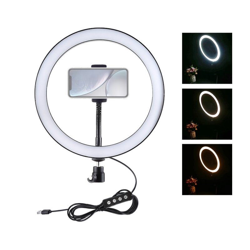 USB 3 Modes Dimmable Led Ring Vlogging Photography Video Lights with Tripod Ball Head 9 inch ring light (PU407)