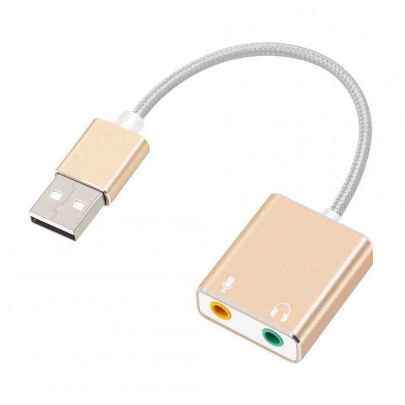 USB Audio Adapter External Stereo Sound Card with 3.5mm Headphone and Microphone Jack  Golden