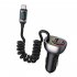 USB C 60W Super Fast Car Charger with Type C Coiled Cable 3 Port Cigarette Lighter USB Charger with Digital Display