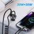 USB C 60W Super Fast Car Charger with Type C Coiled Cable 3 Port Cigarette Lighter USB Charger with Digital Display