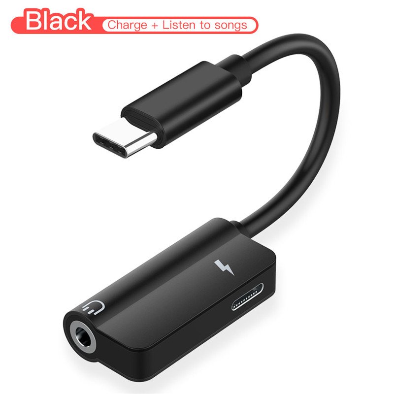 USB C Cable 2 in 1 Type-C 3.5mm Jack Audio Converter Headphone Adapter Cable for Huawei mate 10 P20 pro Xiaomi Mi 6 8 black