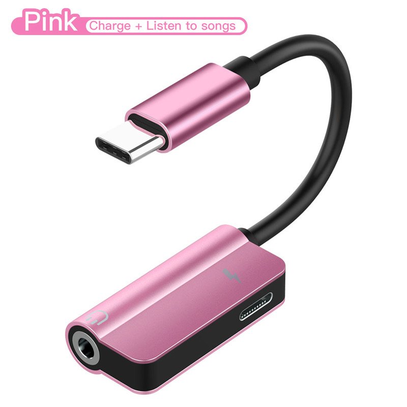 USB C Cable 2 in 1 Type-C 3.5mm Jack Audio Converter Headphone Adapter Cable for Huawei mate 10 P20 pro Xiaomi Mi 6 8 Pink