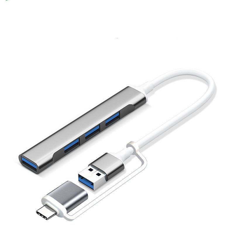 USB C Hub 4 Multi-Port USB Type-C Hub With USB2.0 USB3.0 OTG Function USB Splitter Adapter Compatible For Win7/8/10 2 in 1 gray