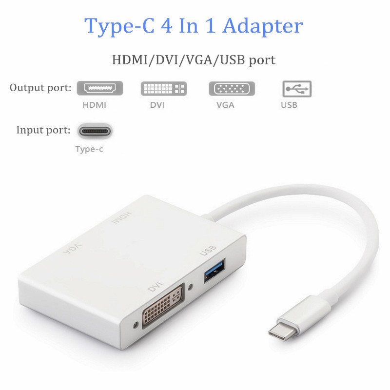 USB-C (Type C) to HDMI DVI 4K VGA Multilport Adaptor Converter with USB 3.0 A7Q3 silver gray