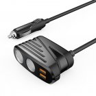 USB Car Charger Dual QC3.0 Single Type-C PD18W Fast Charging 2 Sockets Cigarette Lighter Splitter For 12/24V Vehicle black