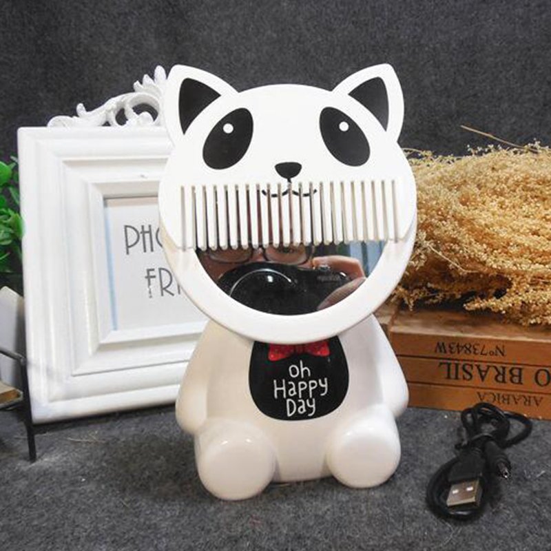 USB Chargeable Cute Portable Night Light with Comb & Mirror Bed Lamp Home Office Decoration Gift