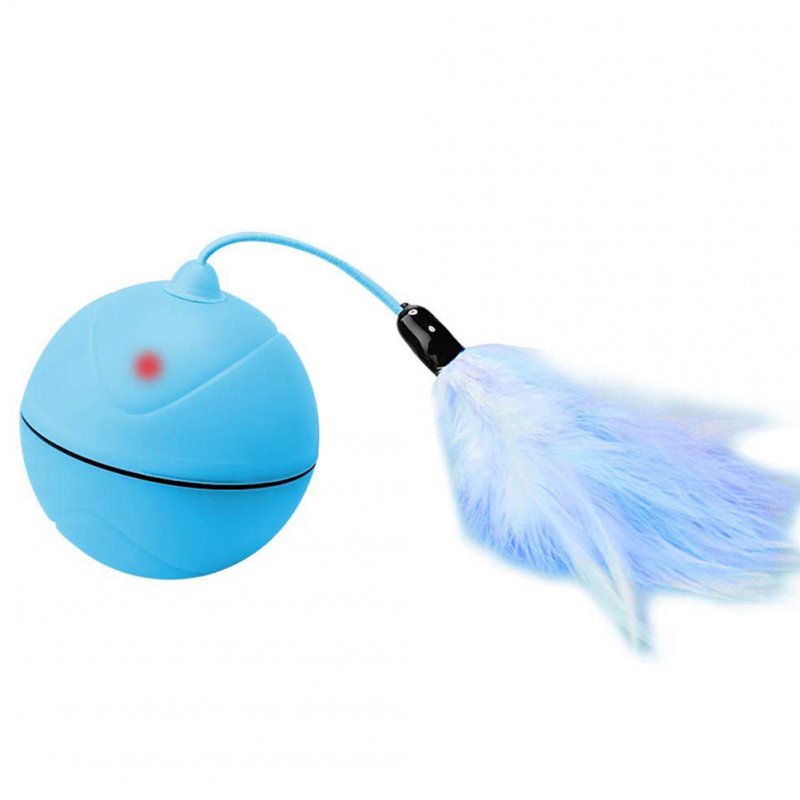 USB Charging Feather Rolling Ball Electric LED Flashing Cat Interactive Toy blue_L