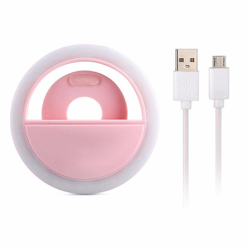 USB Charging LED Self-timer Selfie Ring Light Auxiliary Lighting for Mobile Phone Pink