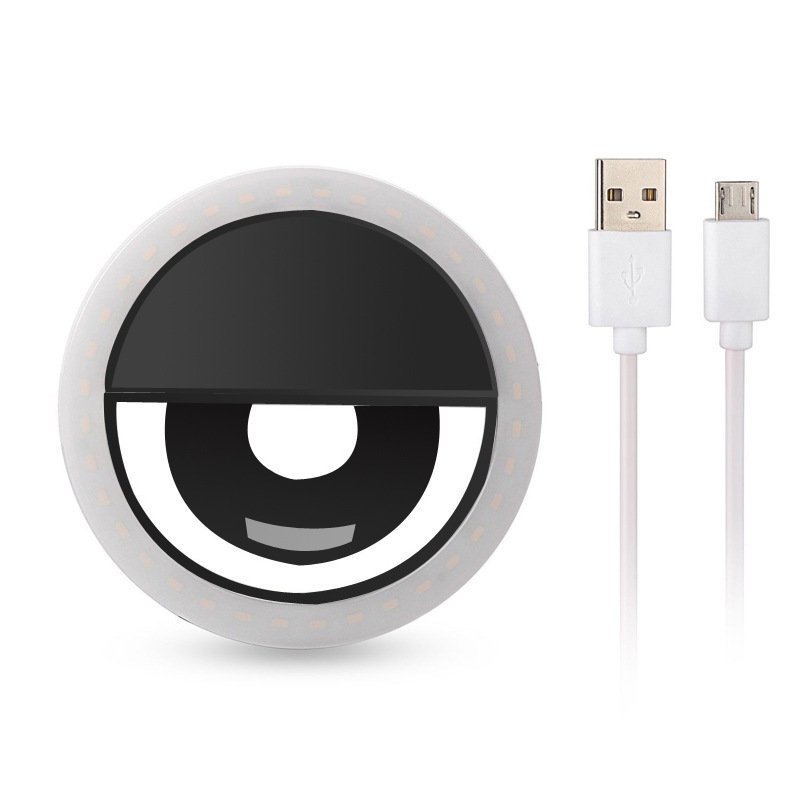 USB Charging LED Self-timer Selfie Ring Light Auxiliary Lighting for Mobile Phone black