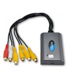 USB DVR device with 4 channels that turns your computer into an affordable video recorder for AV devices such as security cameras  DVD players  camcorders
