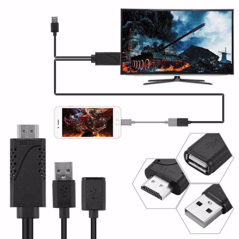 USB Female to HDMI Male HDTV Adapter Cable for iPhone8/ 7/ 7plus/ 6s/ 6 plus black
