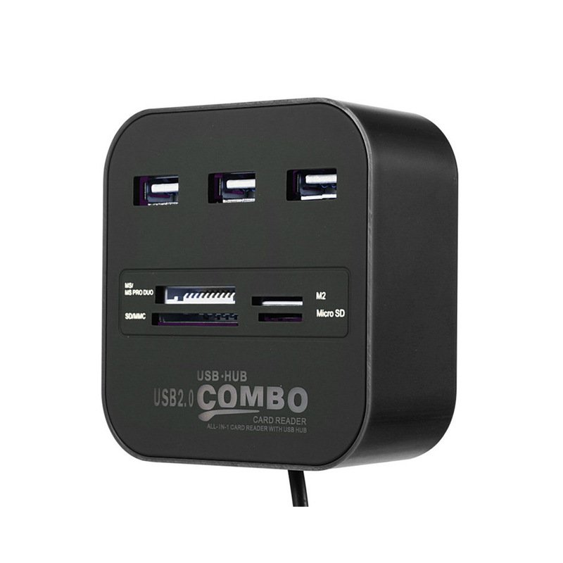USB HUB Combo All in One USB 2.0 Micro SD High Speed Card Reader 3 Ports Adapter Connector for Tablet PC Computer Laptop black