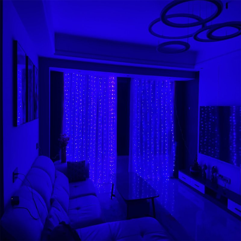 USB LED Curtain String Light With Remote Control IP44 Waterproof 8 Flashing Modes Window Fairy Lights For Merry Christmas Decorations blue