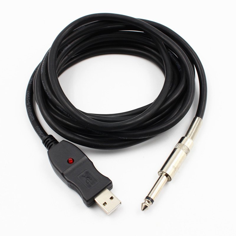 USB Link Connection Cable 3M Guitar Bass To 6.3mm Jack For MacOSX Windows 98 black