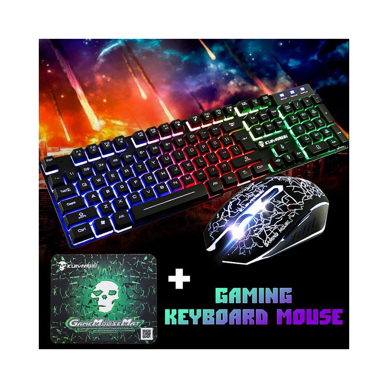 USB Office Rainbow Backlight Keyboard Mouse Set Mechanical for PC Laptop Desktop Gaming Stylish Ergonomic Combo