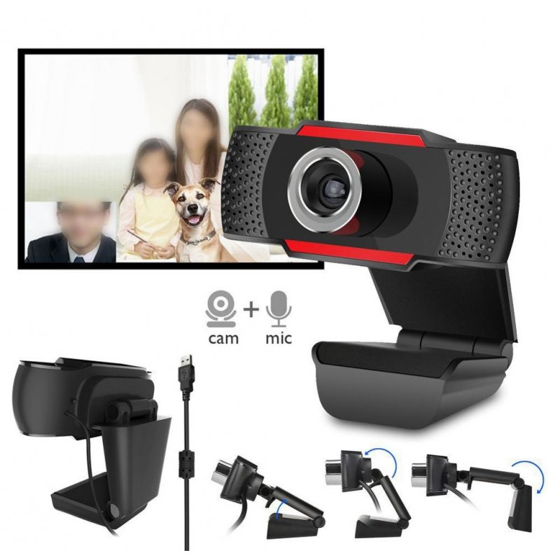USB Web Camera HD Computer Camera Webcams Built-In Sound-absorbing Microphone Black 720P