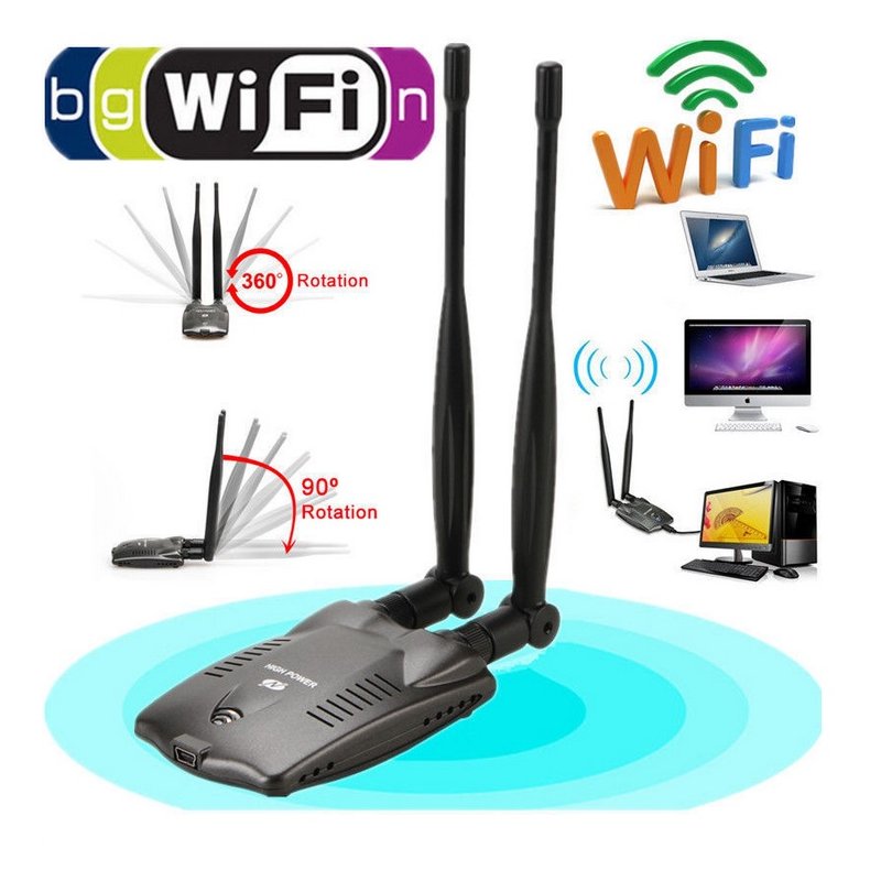USB Wifi Adapter Wireless Network Card Ralink 3000mW High Power Dual Antenna black