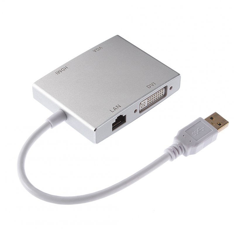 USB3.0 TO HDMI VGA DVI +RJ45 1080P Expander External Video Card Adapter white