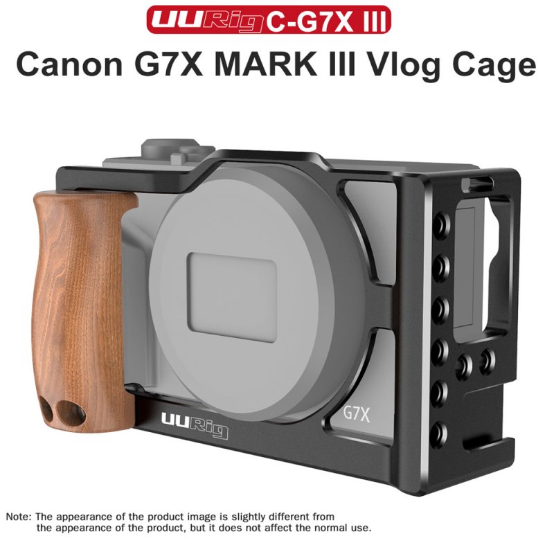 UURig C-G7XMarkIII Cage Rig Frame Case Stabilizer With Wooden Handle Hand Grip Cold Shoe Mount for Canon G7X Mark III Camera Vlog Extension Accessories black
