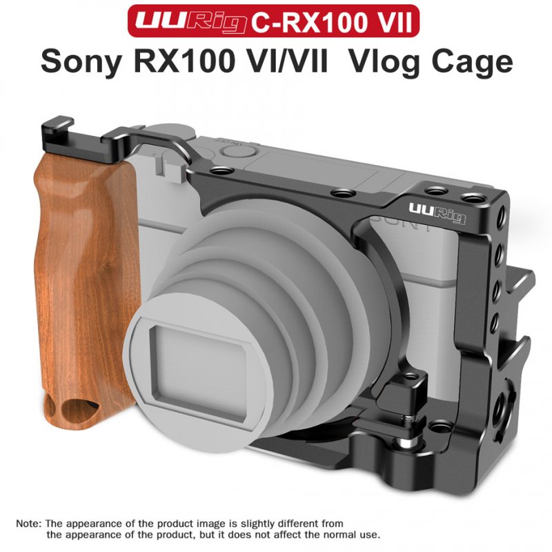UURig C-RX100 VII Vlog Camera Cage for 7RX100 VII Case With Wood Handle Handgrip Dual Cold Shoe Mount Camera Studio Accessories black