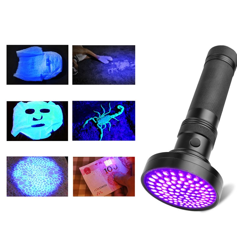 UV Light 100LEDs Flashlight Torch Light Safety Ultraviolet Detection Lamp black_Purple light