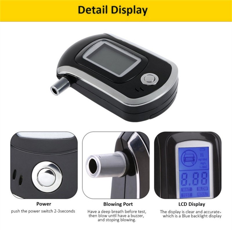 At6000 Digital Breath Alcohol-tester Lcd Screen Portable Breath Drunk Driving Analyzer with Mouthpiece