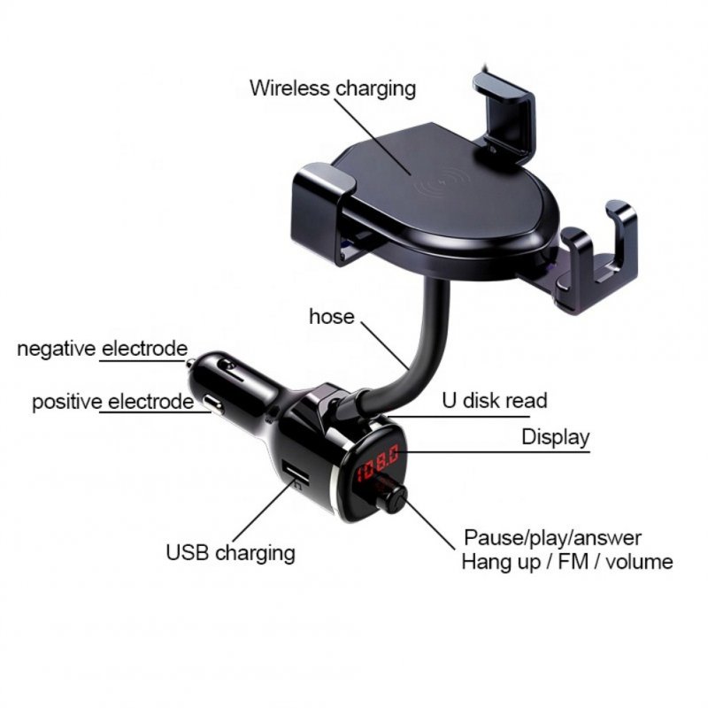 10W Wireless Fast Charge Vehicle MP3 Transmitter Dual USB Mobile Phone Holder Stand 