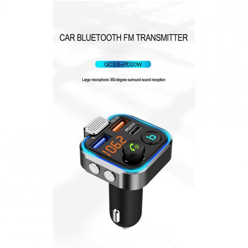 Car Bluetooth-compatible 5.0 Mp3 Player Fm Transmitter One Key Bass Large Microphone Usb Music Player Qc3.0 Dc12v-24v Quick Charger 
