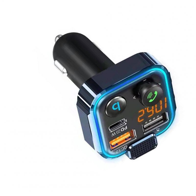 Car Bluetooth-compatible 5.0 Mp3 Player Fm Transmitter One Key Bass Large Microphone Usb Music Player Qc3.0 Dc12v-24v Quick Charger 