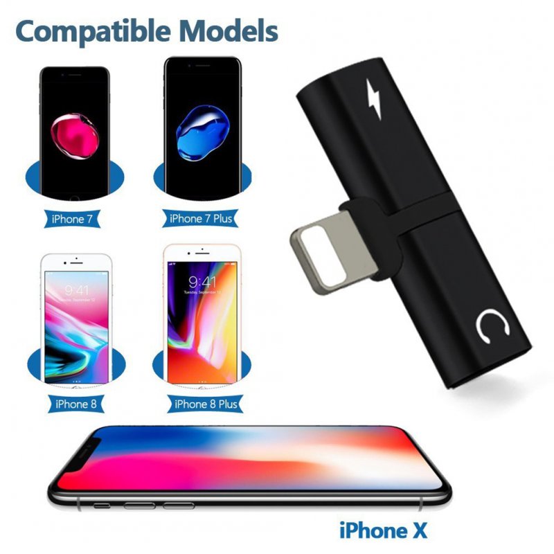 2 in 1 Lightning Splitter Headphone Adapter Charger for iPhone X, 8 Plus, 8, 7 Plus 