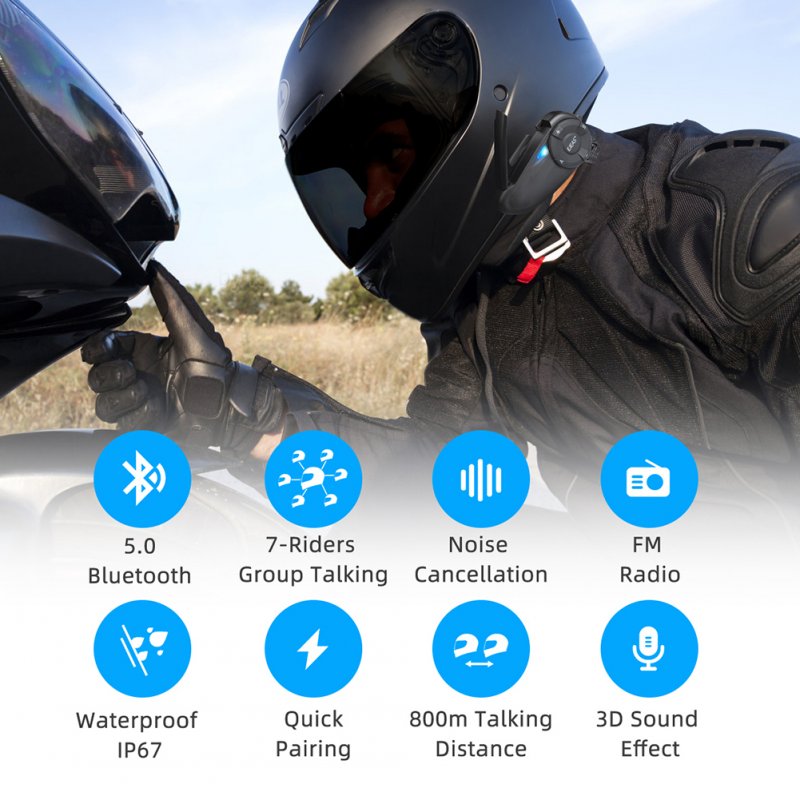 Q7 Bluetooth Motorcycle Helmet Headset 800 Meters 7 Riders Wireless Noise Reduction Intercom 
