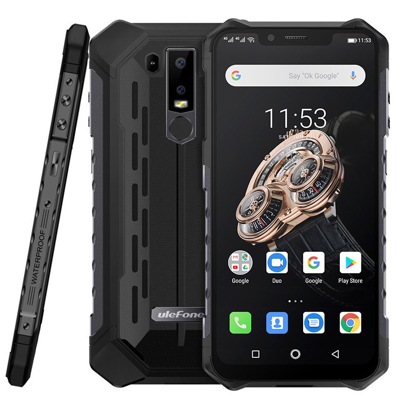 Ulefone Armor 6S Waterproof IP68 NFC Rugged Mobile Phone Helio P70 Otca-core Android 9.0 6GB 128GB wireless charge Smartphone black