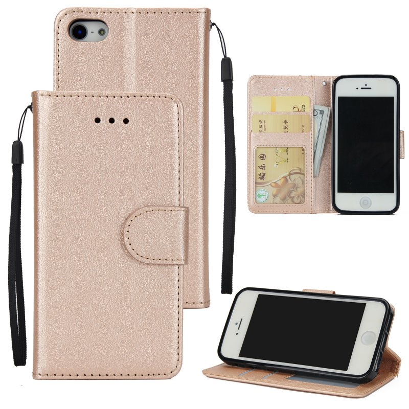 Ultra Slim PU Full Protective Cover Non-slip Shockproof Cell Phone Case with Card Slot for iPhone 5G/5S/5SE Golden