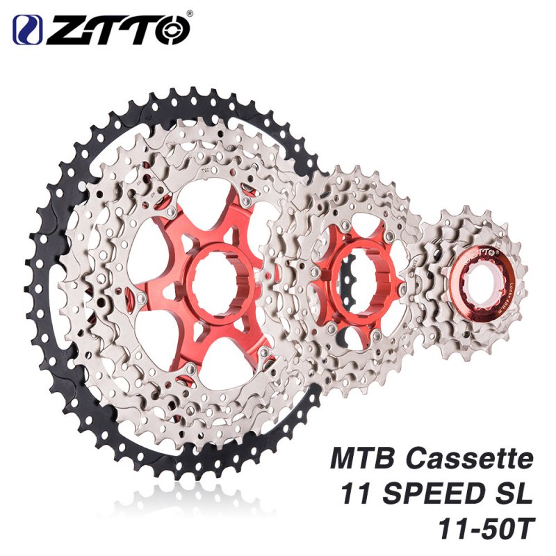 ZTTO MTB 11 Speed Cassette 11 s 11-50 t  UltraLight Freewheel Mountainbike Cassette Flywheel 11-speed 50T black silver SL (red double aluminum frame)