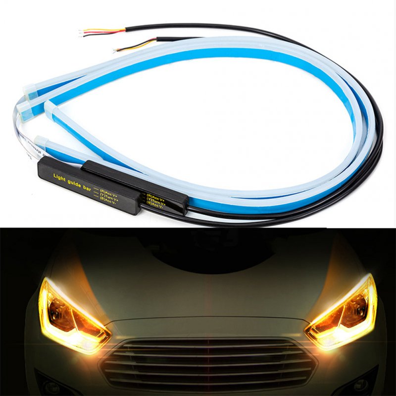 Wholesale Ultrafine Cars LED Daytime Running Lights White Turn Signal  Yellow Guide Strip for Headlight 60cm ice blue yellow From China