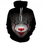 Unisex 3D Digital Clown Print Hooded Baseball Sweatshirts Fashion Pullover Tops black M
