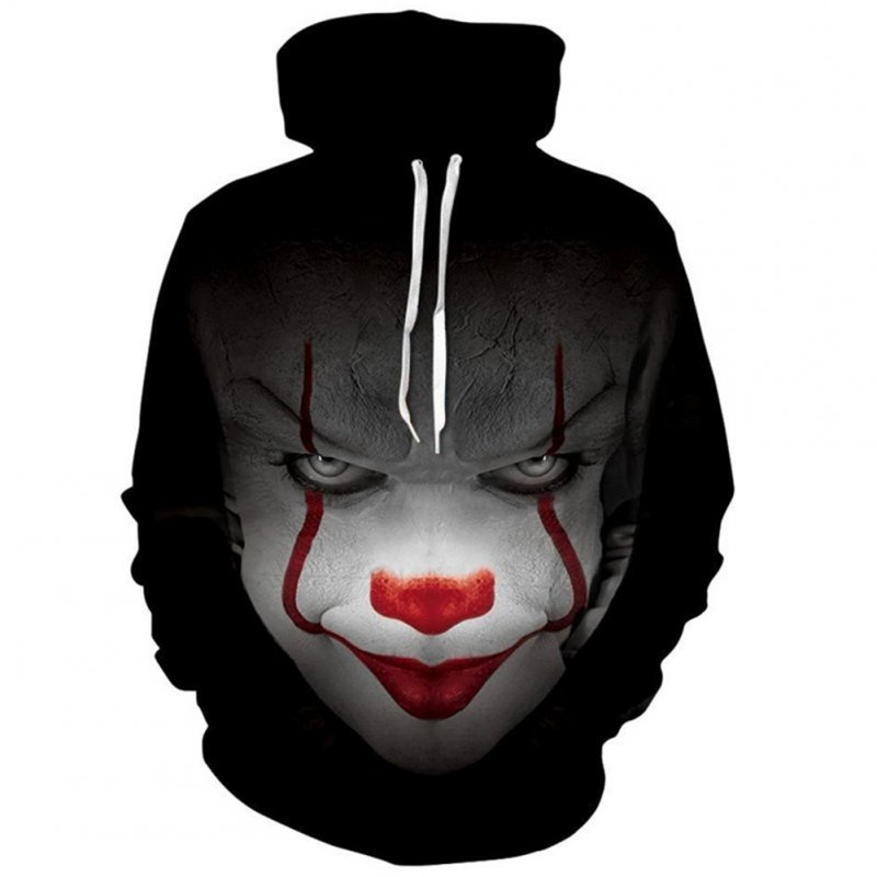 Unisex 3D Digital Clown Print Hooded Baseball Sweatshirts Fashion Pullover Tops black_M