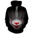 Unisex 3D Digital Clown Print Hooded Baseball Sweatshirts Fashion Pullover Tops black M