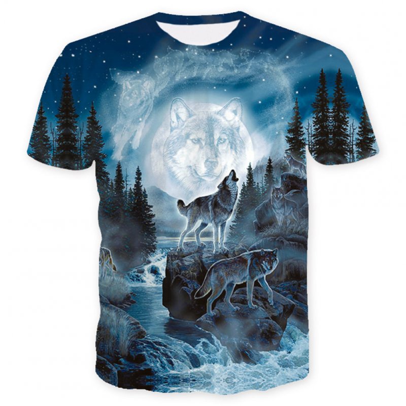 Unisex 3D Digital Printed Snow Wolf Pattern Short-sleeved Shirt as shown_XXL