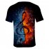 Unisex 3D Digital Printed Music Notes Ice Fire Loose Round collar Short sleeved T shirt as shown XXL