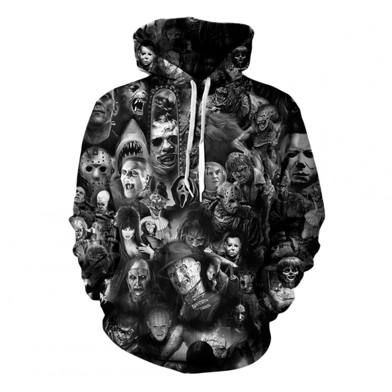 Unisex 3D Digital Stylish Skull Print Hooded Baseball Sweatshirts Fashion Pullover Tops Figure 1_L