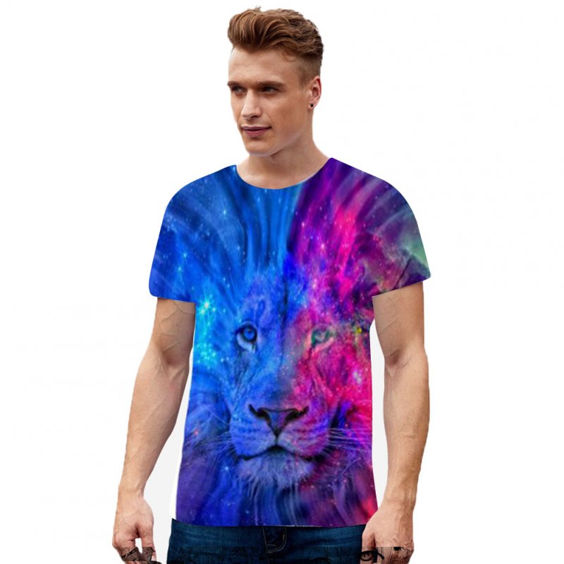 Unisex 3D Lion Digital Printed Short Sleeve T-shirt  white_2XL
