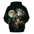 Unisex 3D Vivid Wolf Howl Printed Fashion Hooded Tops Baseball Sweatshirts as shown S