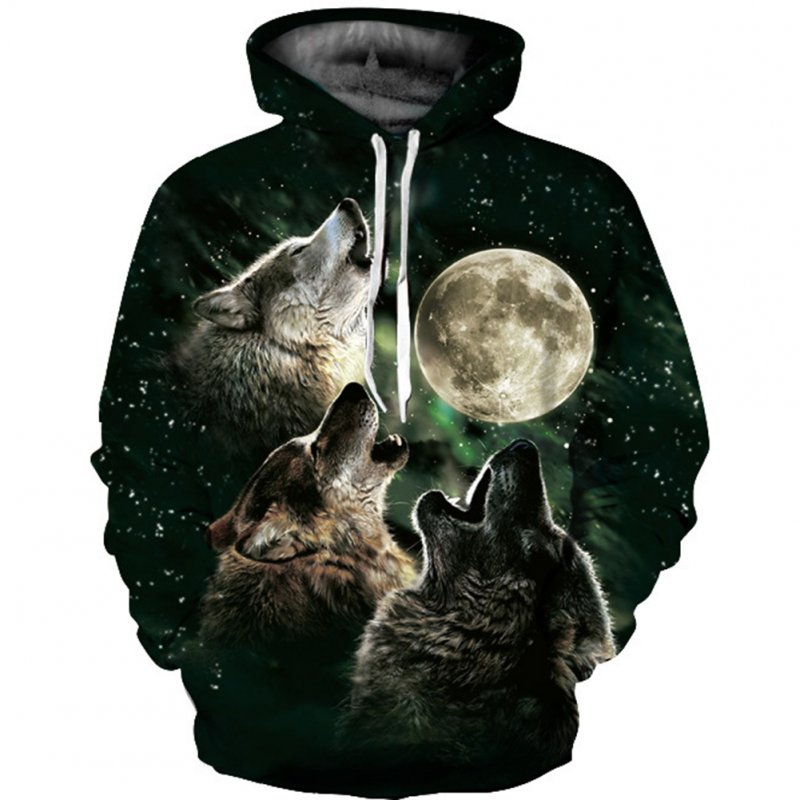 Unisex 3D Vivid Wolf Howl Printed Fashion Hooded Tops Baseball Sweatshirts as shown_S