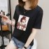 Unisex Cartoon Letters Printing Loose Short Sleeve T shirt for Summer