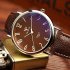 Unisex Casual Business Style Leather Strap Waterproof Classic Watch Small white dial brown belt