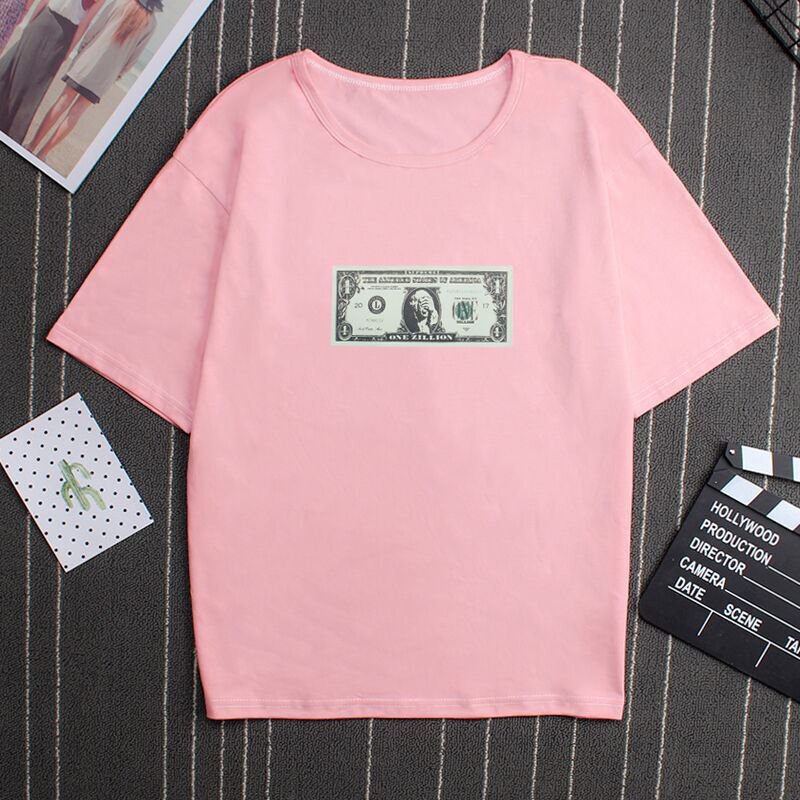 Unisex Casual Cartoon Letters Printing Round Collar T-shirt for Summer
