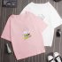 Unisex Casual Cartoon Letters Printing Round Collar T shirt for Summer