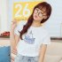 Unisex Casual Cartoon Letters Printing Round Collar T shirt for Summer